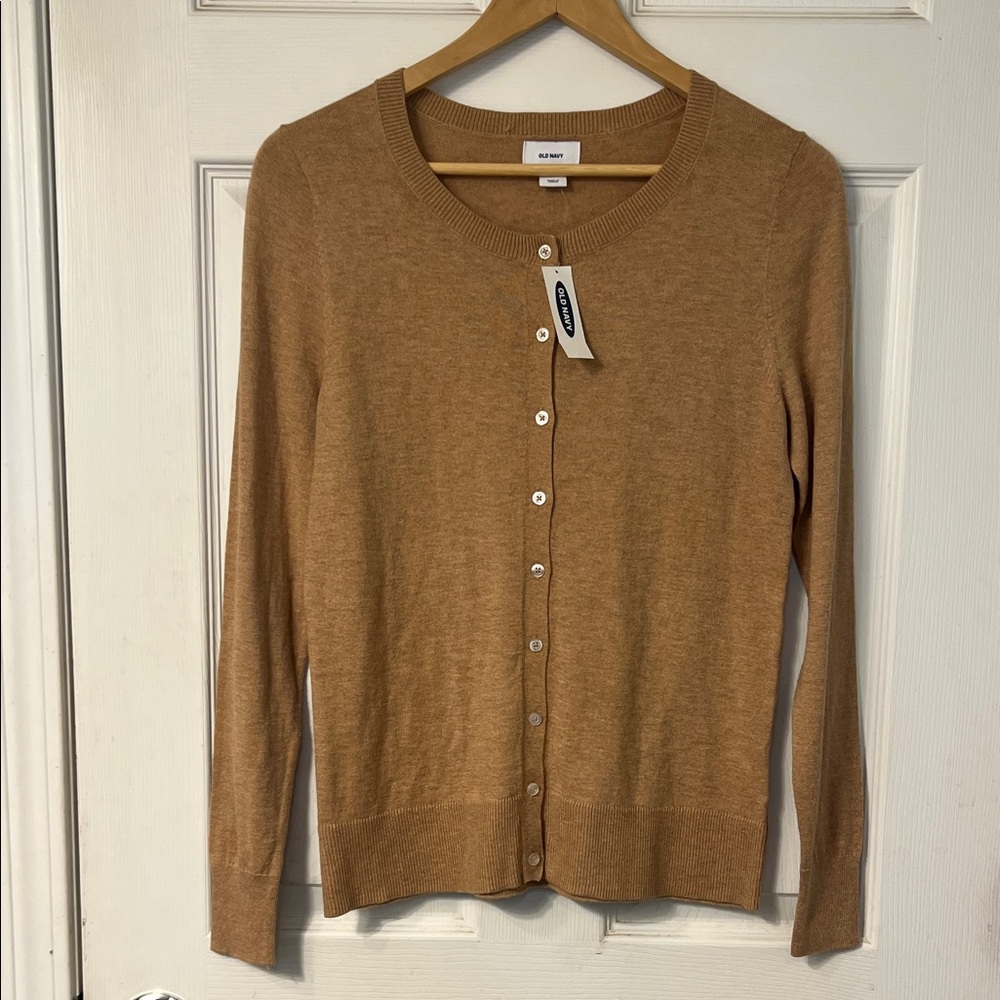Old Navy Camel Button Down Crewneck Cardigan Sz S Collegiate Preppy Minimalist